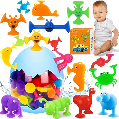 Chennyfun Tierform Saugnapf Spielzeug Set, 30 Stück Kinder Badewannenspielzeug ab 3 Jahre, Montessori Badespielzeug Sensorik Spielzeug, Silikon Bausteine Reise Spielzeug Geschenk für Junge Mädchen ADH Chennyfun Tierform Saugnapf Spielzeug Set, 30 Stück Kinder Badewannenspielzeug ab 3 Jahre, Montessori Badespielzeug Sensorik Spielzeug, Silikon Bausteine Reise Spielzeug Geschenk für Junge Mädchen ADH von Chennyfun