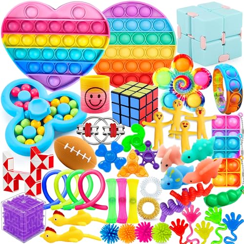 Chennyfun Stressabbau Spielzeug Set, 50Pcs Sensory Zappeln Anti Stress Spielzeug-Infinity Cube Sensorisches Spielzeug Set, Mini Squishy Kawaii Set Für Kinder Und Angst Mit Angstlust, Autismus Und ADHS von Chennyfun