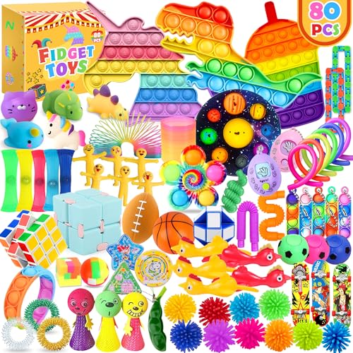 Chennyfun Stressabbau Spielzeug Set, 80Pcs Sensory Zappeln Anti Stress Spielzeug-Infinity Cube Sensorisches Spielzeug Set, Einhorn Fidget Toys Set Für Kinder Und Angst Mit Angstlust, Autismus Und ADHS von Chennyfun