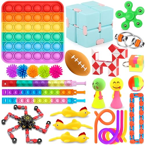 Chennyfun Stressabbau-Spielzeug Set,27 Pcs Sensory Zappeln Anti Stress Spielzeug-Infinity Cube Sensorisches Spielzeug Set,Spinner Fidget Toys Set Für Kinder Und Angst Mit Angstlust, Autismus Und ADHS von Chennyfun