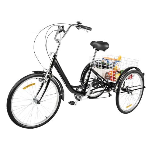 24 Zoll Dreirad Für Erwachsene 3 Räder 6 Gänge Fahrrad Senioren Cruiser Bikes Höhenverstellbaren Lastenfahrrad Tricycle Mit LED Licht Und Korb von Chensyo