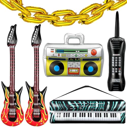 Aufblasbare Rock Star Toy Set,8Stück Aufblasbare Instrumente Spielzeug Set,4 Aufblasbare Gitarre,2Aufblasbarer Baß,2Aufblasbares Klavier,Aufblasbare Instrumente für Feiern Karneval Disco Party von Chenyell