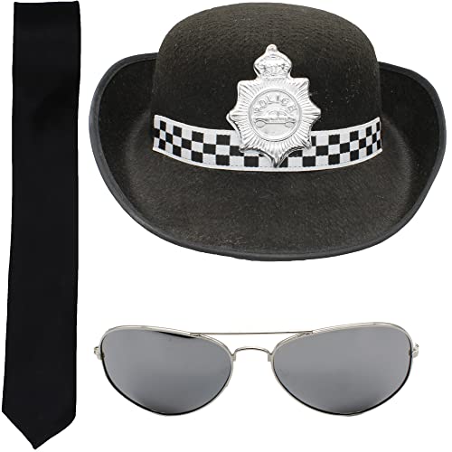 Damen Polizeihut mit Brille und schwarzer Krawatte für WPC Polizei Dress Up und Halloween Dead Cop von Cherry-on-Top