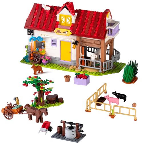 Bauernhof Tiere Haus Baukasten, 649 PCS Freunde Bauklötze, Traumwohnung Kreaturen Spielzeug mit Hof, Apfelbaum, Kutsche, Brunnen, Schweine, Milchkuh für Kinder Mädchen Jungen Alter 6 7 8-12+ von Cherubfunz