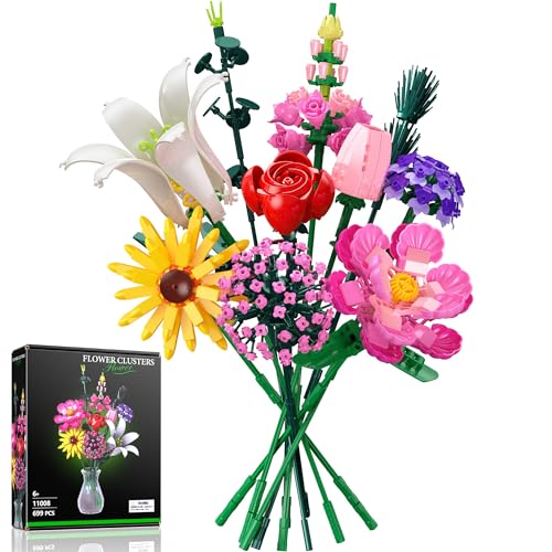 Blumen Bauklötze Set, 10 Stil Heim Decor Pflanzen Baukasten, Botanical Collection Unvergänglicher Blumenstrauß für Kinder Erwachsene Mädchen Frauen Valentinstag Muttertag Geburtstag - 715 PCS von Cherubfunz