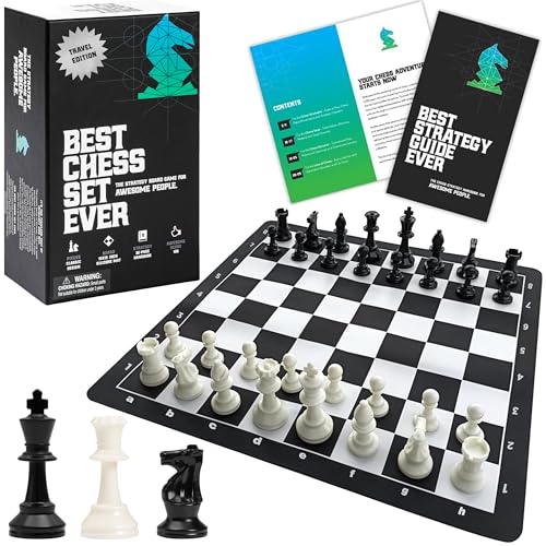 Best Chess Set Ever 1X: Reiseschach mit Klassischen Staunton Figuren, Einmaliges Gewicht (König 7,7 cm), Faltbares Silikonbrett 38x38 cm, Schachspiel für Kinder und Erwachsene, Leicht und Robust von Chess Geeks