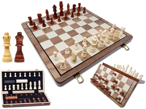 ChessEbook 2 in 1 Magnetisches klappbares Schachbrett 38,5 x 38,5 cm - Schach und Dame - Reiseschachspiel - Schachset - Schachspiel für Kinder und Erwachsene von Chessebook