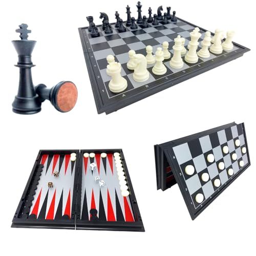 ChessEbook 3 in 1 Magnetisches Schachspiel + Dame + Backgammon 32 x 32 cm - Klappbares Schachbrett - Reiseschachspiel - Chess Board Set klappbar - Brettspiel Set von Chessebook