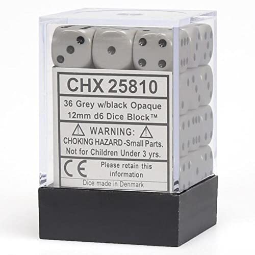 Chessex Opaque 12mm d6 with pips Dice Blocks (36 Dice) - Grey w/Black von Chessex