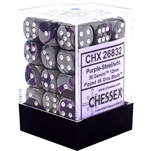 Chessex Gemini 12mm d6 Dice Blocks with pips Dice Blocks (36 Dice) - Purple-Steel w/White Chessex Gemini 12mm d6 Dice Blocks with pips Dice Blocks (36 Dice) - Purple-Steel w/White von Chessex