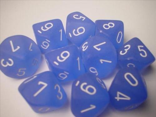 Chessex Dice Sets: Frosted Blue with White - Ten Sided Die d10 Set (10) von Chessex