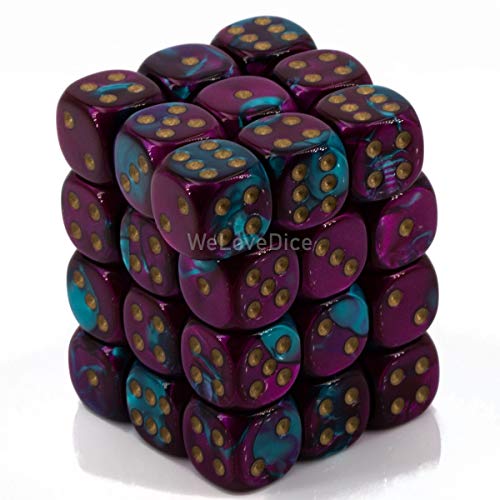 Chessex Dice d6 Sets: Gemini Purple & Teal with Gold - 12mm Six Sided Die (36) Block of Dice by Chessex von Chessex