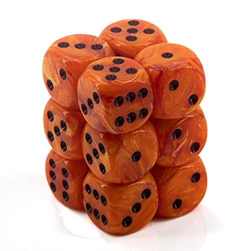 Chessex Dice d6 Sets: Vortex Orange with Black - 16mm Six Sided Die (12) Block of Dice by Chessex von Chessex