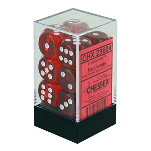 Chessex Dice: CHX23604 D6 16mm Translucent Red/White (12) von Chessex