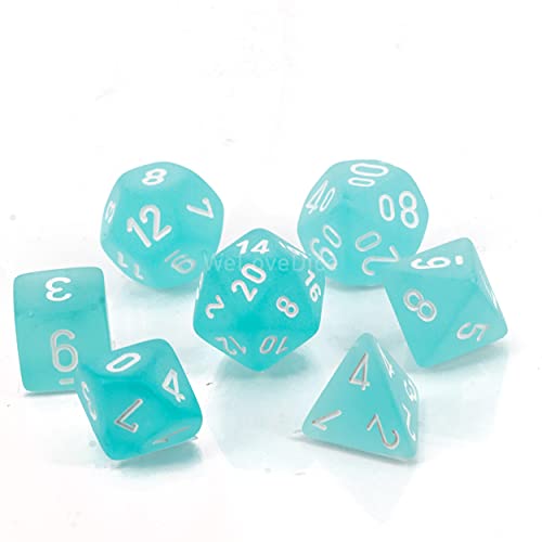 Chessex Manufacturing 27405 Cube Set Of 7 Dice - Frosted Teal With White Numbering by Chessex Manufacturing von Chessex