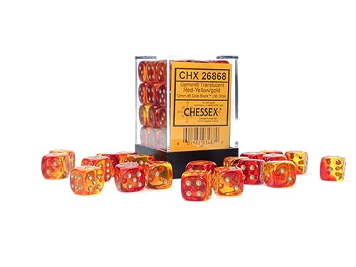 Gemini® 12mm d6 Translucent Red-Yellow/gold Dice Block™ (36 dice) von Chessex