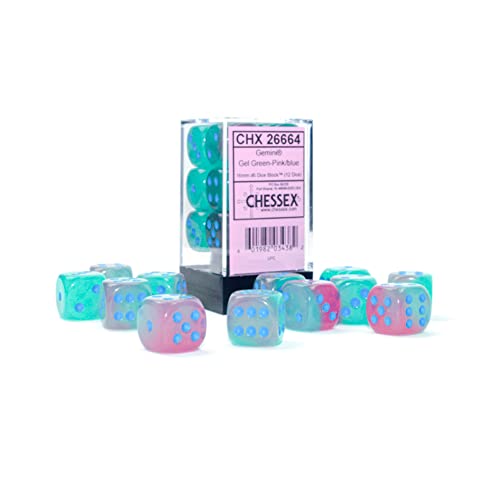 Gemini® 16mm d6 Gel Green-Pink/blue Luminary™ Dice Block™ (12 dice) von Chessex