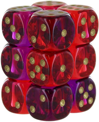 Gemini® 16mm d6 Translucent Red-Violet/gold Dice Block™ (12 dice) von Chessex