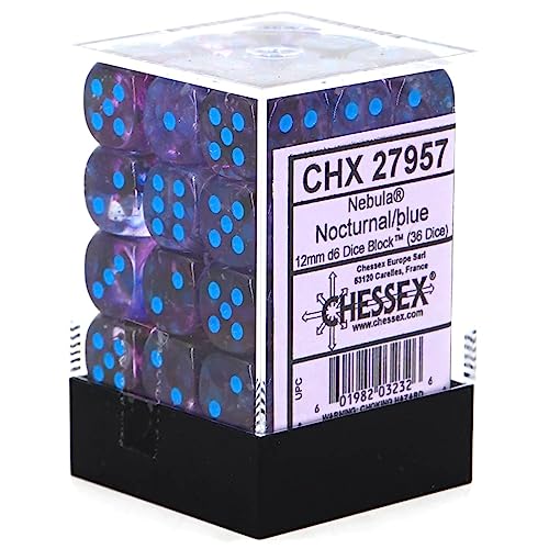 Nebula® 12mm d6 Nocturnal™/blue Luminary™ Dice Block™ (36 dice) von Chessex