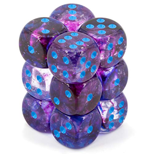 Nebula 16mm d6 Nocturnal/Blue Luminary Dice Block (12 dice) von Chessex