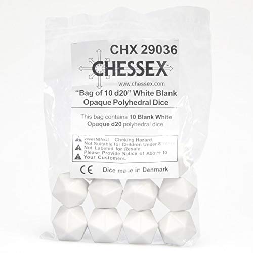 Opaque Polyhedral Bag of 10 Blank White d20 von Chessex