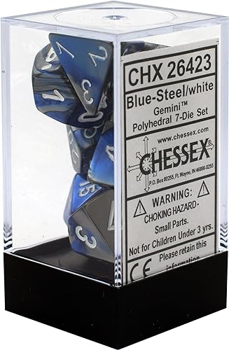 Polyhedral 7-Die Gemini Chessex Dice Set - Blue-Steel with White CHX-26423 by Chessex von Chessex