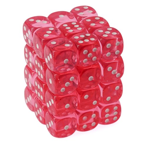 Translucent 12mm d6 with pips Dice Blocks™ (36 Dice) Pink w/white von Chessex