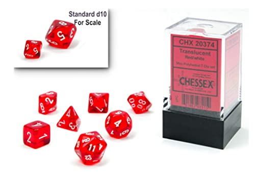 Translucent Mini-Polyhedral Red/white 7-Die Set von Chessex