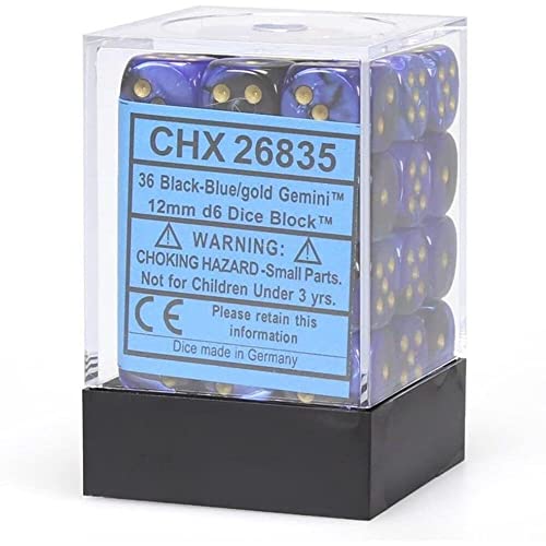 Würfelblock mit 36 Würfeln Gemini Schwarz-Blau gold von Chessex