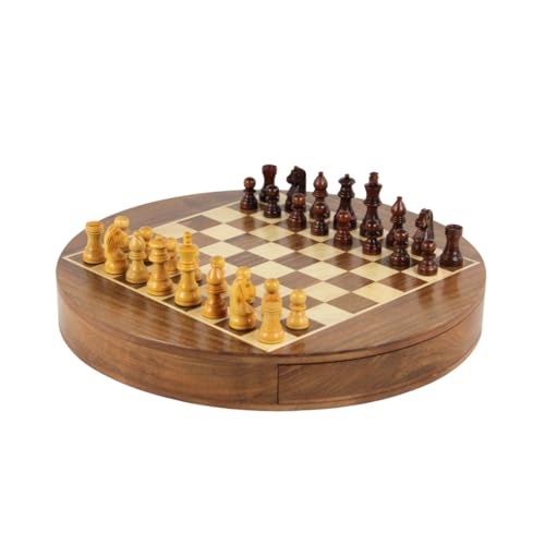 30,5 cm großes rundes Schach-Set aus Massivholz von Chessgammon