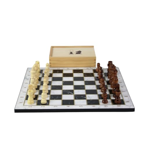 35,6 cm – weißer Marmor-Schachset – mit Kapazitätsbox von Chessgammon