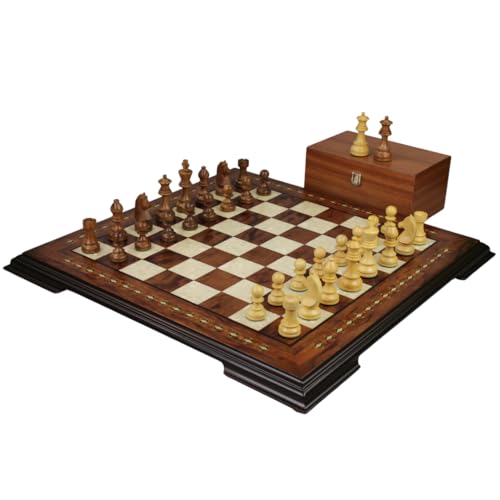 43,2 cm Rosenholz-Schachset – Helena Board Sheesham – gewichtetes Sheesham Deutsche Staunton Schachfiguren – 7,6 cm von Chessgammon