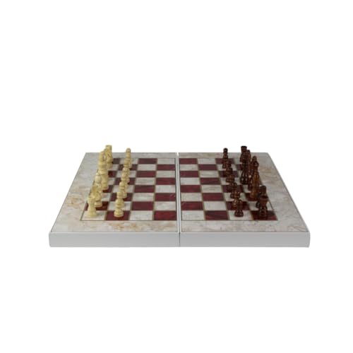 48,3 cm großes Schach- und Backgammon-Set aus Holz, rotes Marmor-Design von Chessgammon