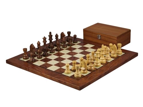 50,8 cm Rosenholz-Schachset – Helena Perlmutt-Flachbrett – beschwertes Sheesham-Schachfiguren, deutsche Staunton-Schachfiguren, 9,5 cm von Chessgammon