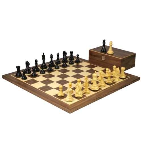 53,3 cm Walnuss-Schach-Set – beschwerter Ebonisierter Staunton Fierce Knight (Queens Gambit) Stücke 9,5 cm von Chessgammon