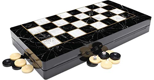 BACKGAMMON SET-YENIGUN TAVLA WOODEN BOARD GAME WITH BLACK AND WHITE PATTERN - 19" von Chessgammon