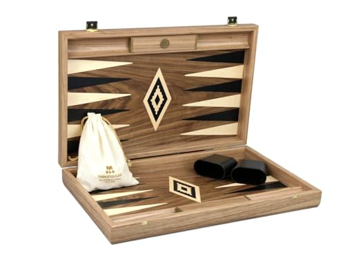 Manopoulos Backgammon-Set aus antikem Walnussholz, 58,4 cm, mit Aufbewahrungsregalen von Chessgammon