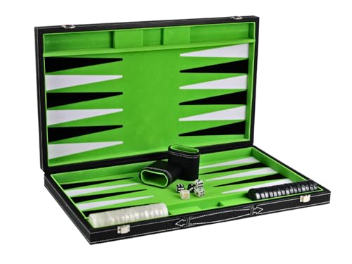 Backgammon-Set aus Leder, 53,3 cm, Limettengrün von Chessgammon