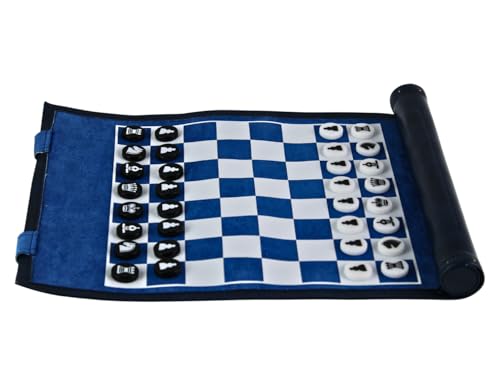 Blue Travel Roll Up Schach-Set, 33 cm von Chessgammon