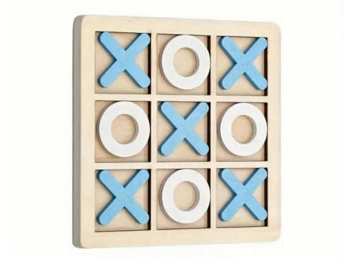 Blue Wooden Noughts & Crosses, Tic Tac Toe, 3 In A Row Family Game Set von Chessgammon