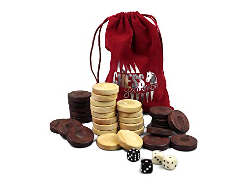 Chessgammon Backgammon-Stücke aus Holz oder Karo, mit 4 Würfeln für Backgammon, Set mit Doppelwürfeln, 35 mm von Chessgammon