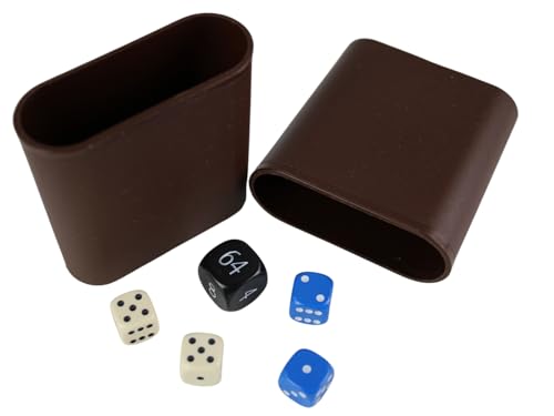 Chessgammon Backgammon-Würfel-Set und Würfelbecher, schwarzer Doppelwürfel, cremefarben und blau von Chessgammon