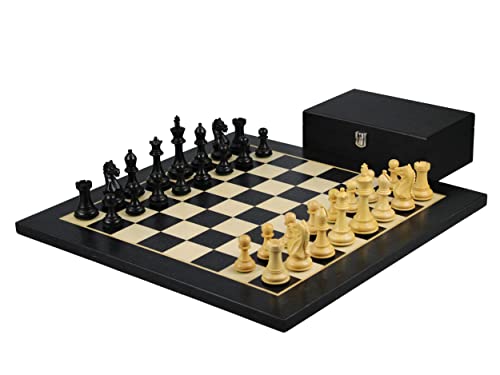 Ebenholz-Schach-Set, 50,8 cm, mit Helena-Flachbrett, gewichteter Ebonisierter wilder Ritter (Queen's Gambit) Staunton Schachfiguren – 9,5 cm von Chessgammon