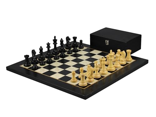 Ebenholz-Schach-Set, 50,8 cm, mit Helena Perlmutt-Flachbrett, gewichtet, Ebonisiert, wilder Ritter, Staunton, Schachfiguren – 9,5 cm von Chessgammon