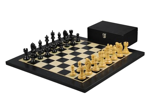 Ebenholz-Schach-Set, 50,8 cm, mit Helena flachem Schachbrett und beschwertem Ebonisierten König, Brautstaunton Schachfiguren, 9,5 cm von Chessgammon