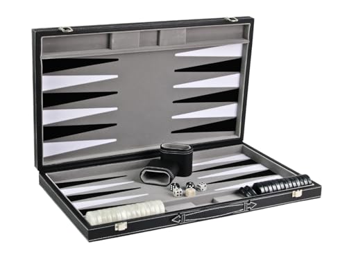 Graphene Grey Leather Backgammon-Set 53,3 cm von Chessgammon