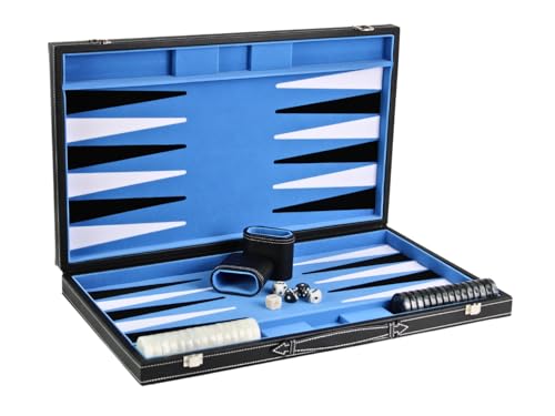 Himmelblaues Leder-Backgammon-Set, 53,3 cm von Chessgammon