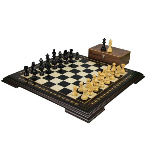 Holzschach-Set 50,8 cm – Holz-Schachbrett – gewichtete Ebonisierte deutsche Staunton Schachfiguren 9,5 cm von Chessgammon