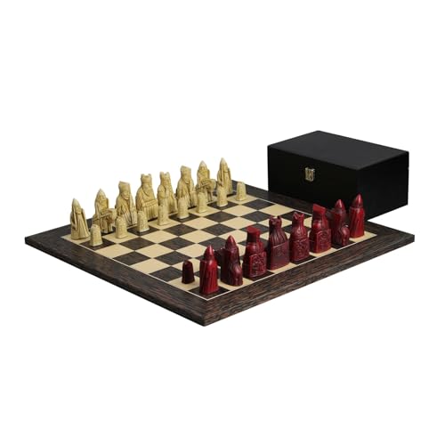 Isle of Lewis I Elfenbein & Rot Harz Schachfiguren 8,9 cm mit Tiger Ebenholz Schachbrett 50,8 cm Isle of Lewis I Elfenbein & Rot Harz Schachfiguren 8,9 cm mit Tiger Ebenholz Schachbrett 50,8 cm von Chessgammon