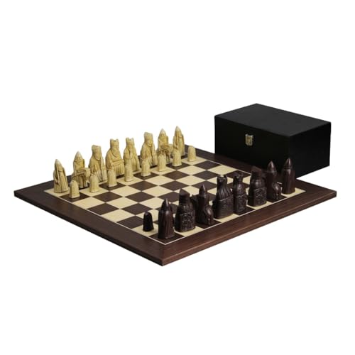 Isle of Lewis I Macassar Schachbrett, 50,8 cm, weiß-braune Harz-Schachfiguren – 8,9 cm von Chessgammon